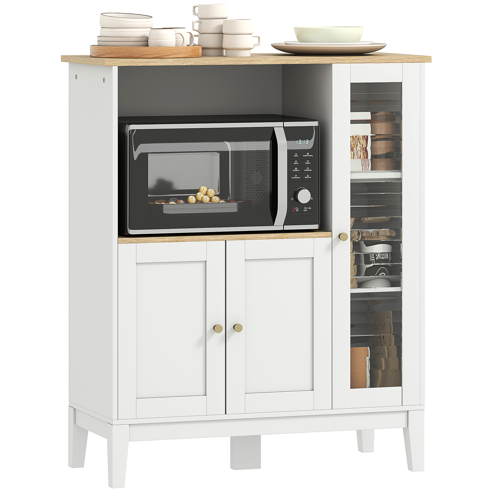 Mikrowellenschrank, 1 Nische, 3 Türen Mit Kabeldurchführung, 80 X 35 X 97 Cm, Weiß
