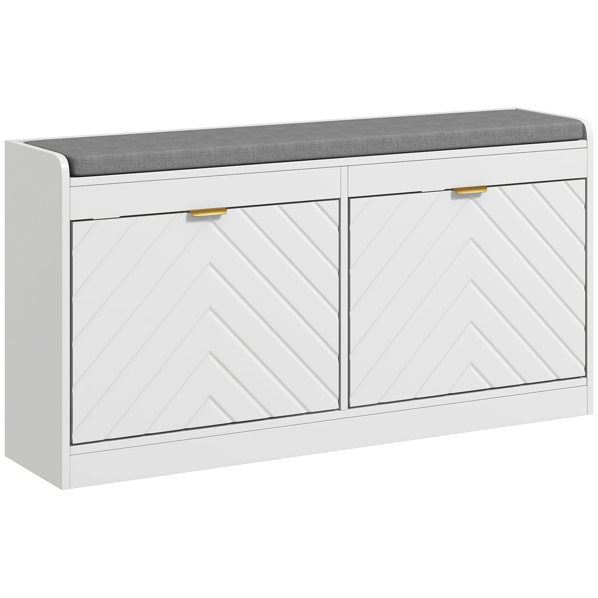 Schuhbank, Gepolsterte Sitzfläche, Klappschublade, 106 X 24 X 52,5 Cm, Weiß
