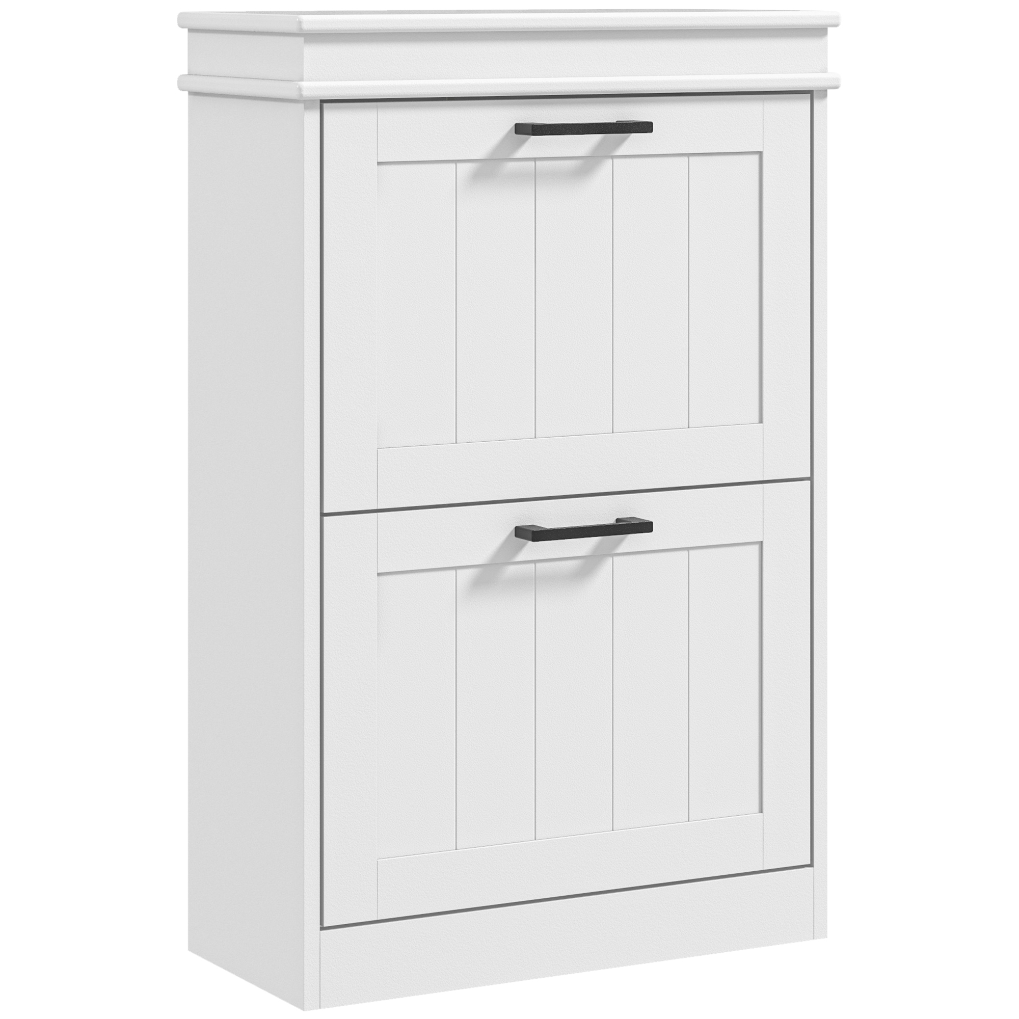 Schuhschrank, 2 Klappen, Verstellbare Regale, 54 X 24 X 82,5 Cm, Weiß