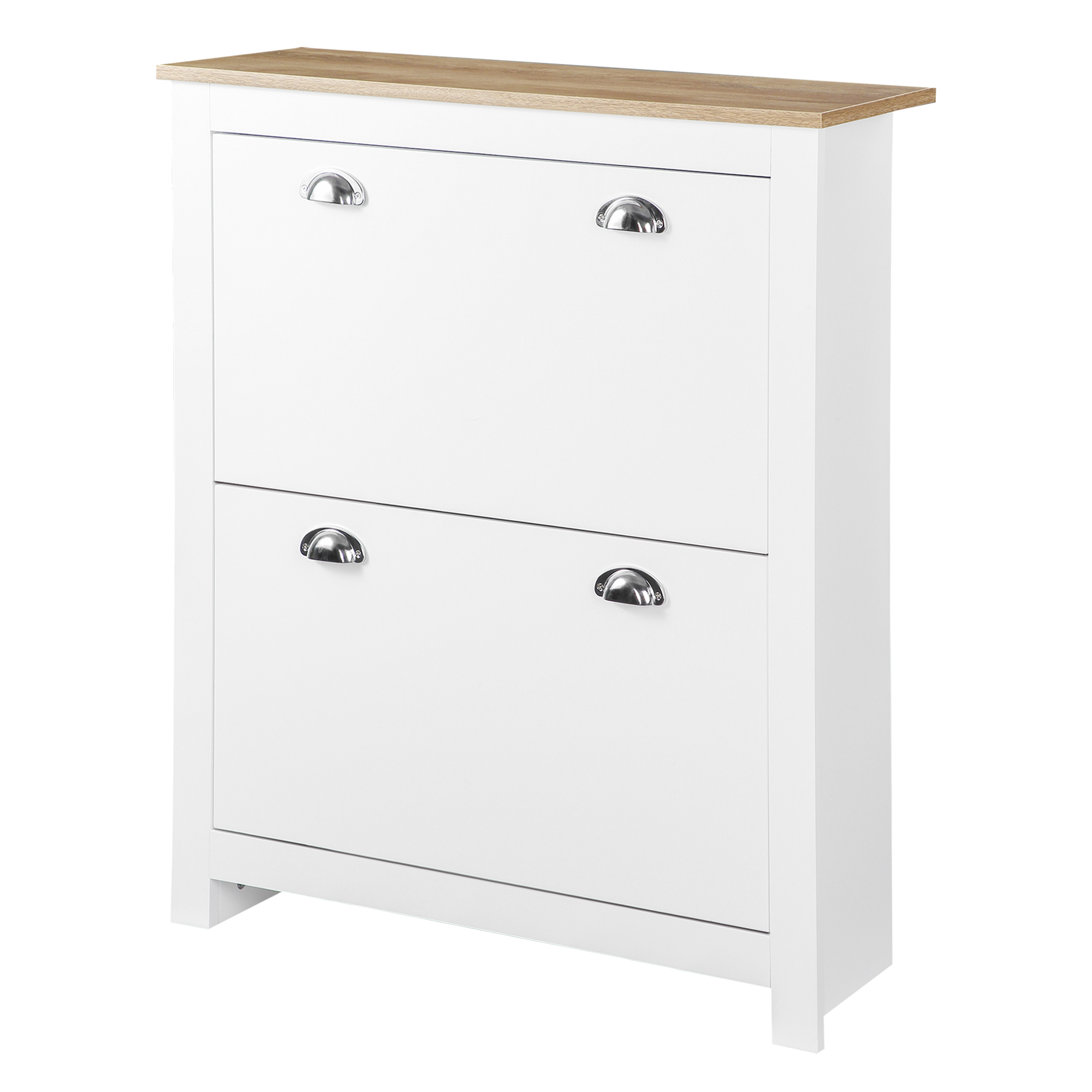 Schuhschrank, Mit Schubladen, 79 X 23 X 90,5 Cm, Weiß, Helle Eiche