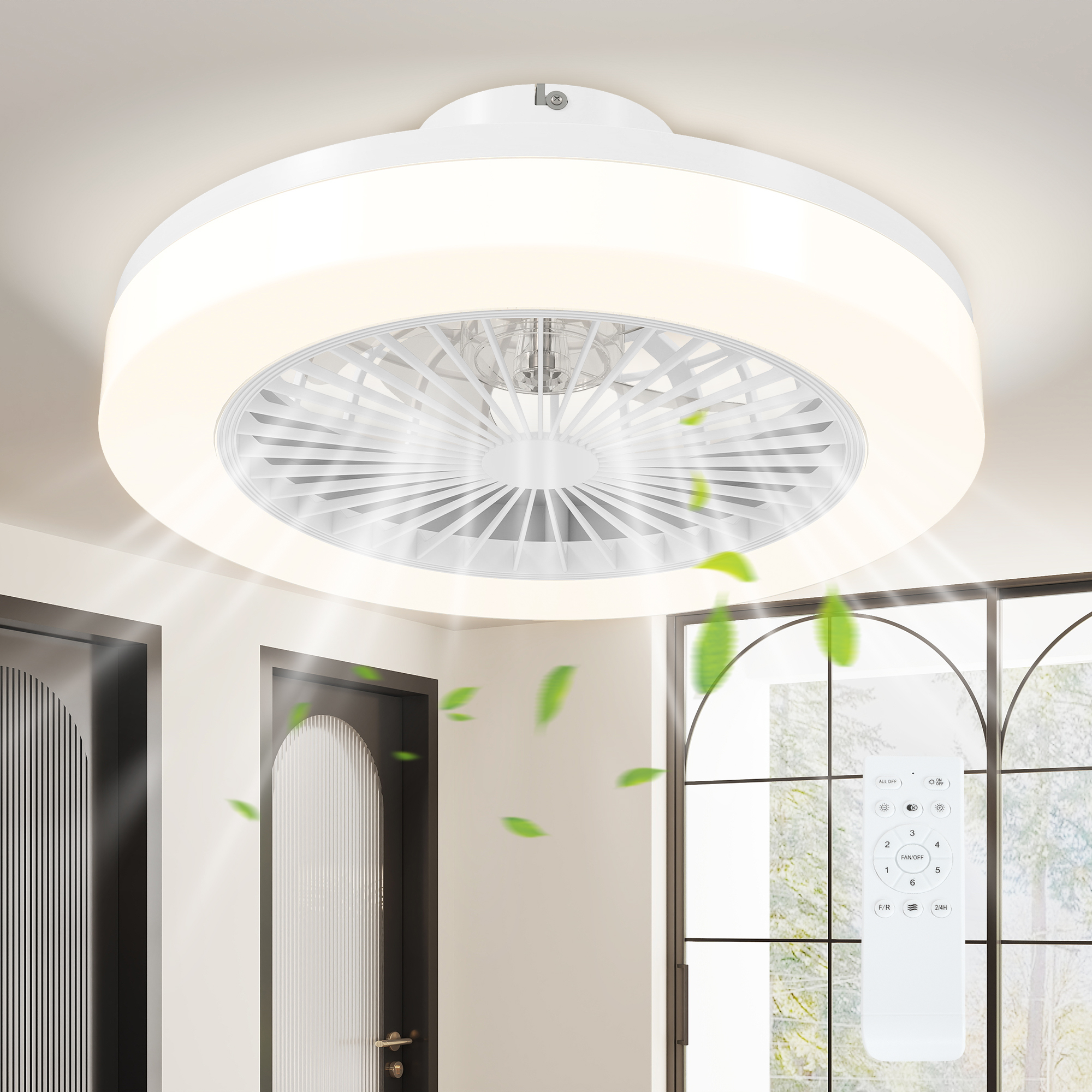 Deckenventilator Mit Led-beleuchtung, 46 X 46 X 16 Cm, Weiß