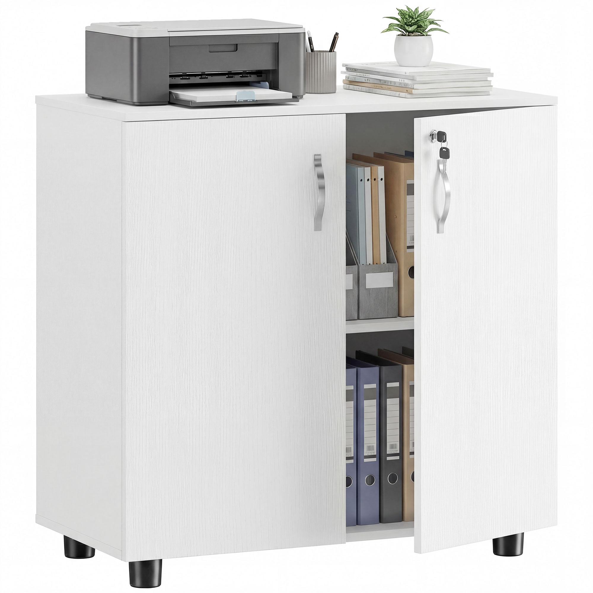 Aktenschrank, Mit Stauraum, 80 X 40 X 80 Cm, Weiß
