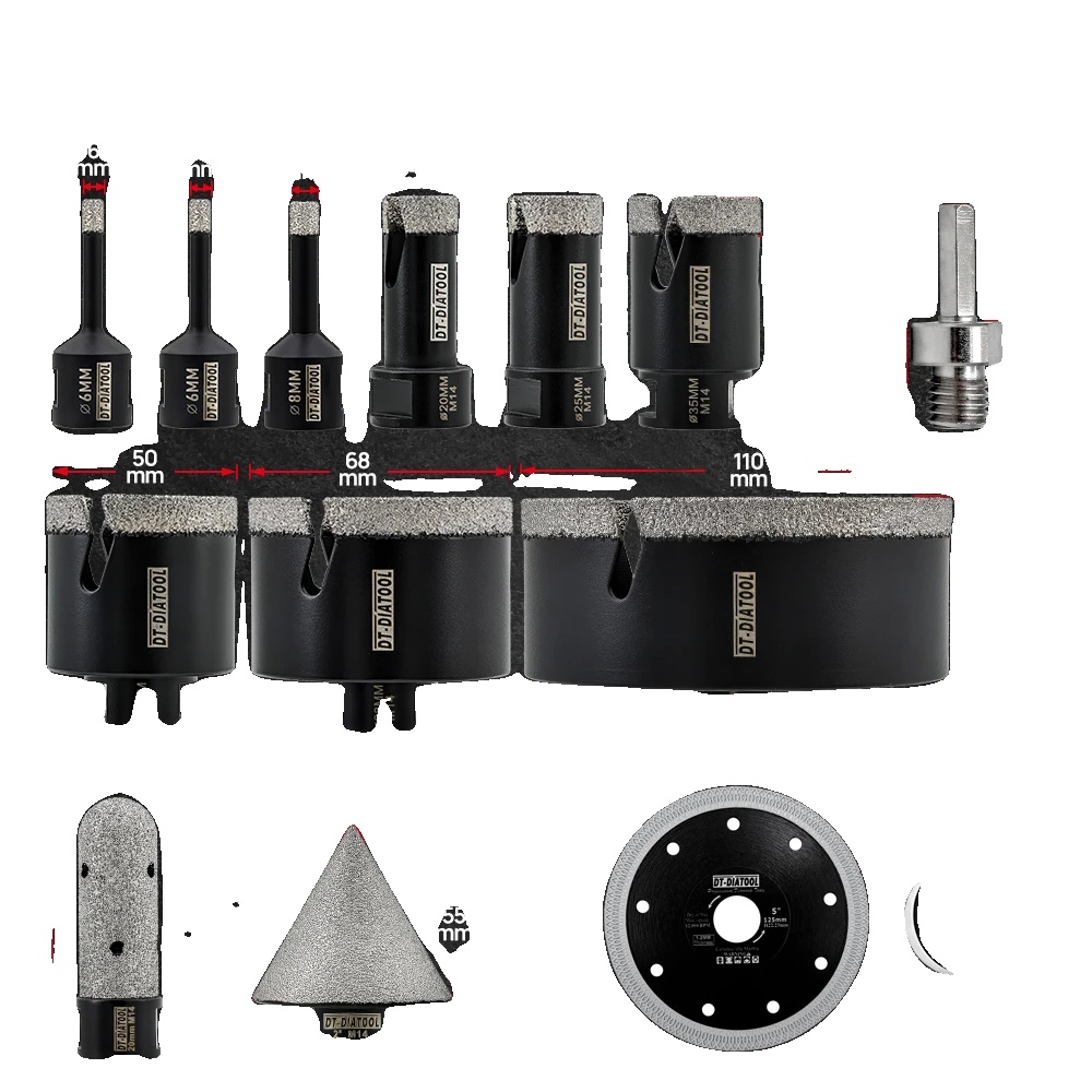 Kernbohrer Set, Diamantbeschichtet, 12-teiliges Set, 14pc Kit 2pc Disc, M14 Gewinde