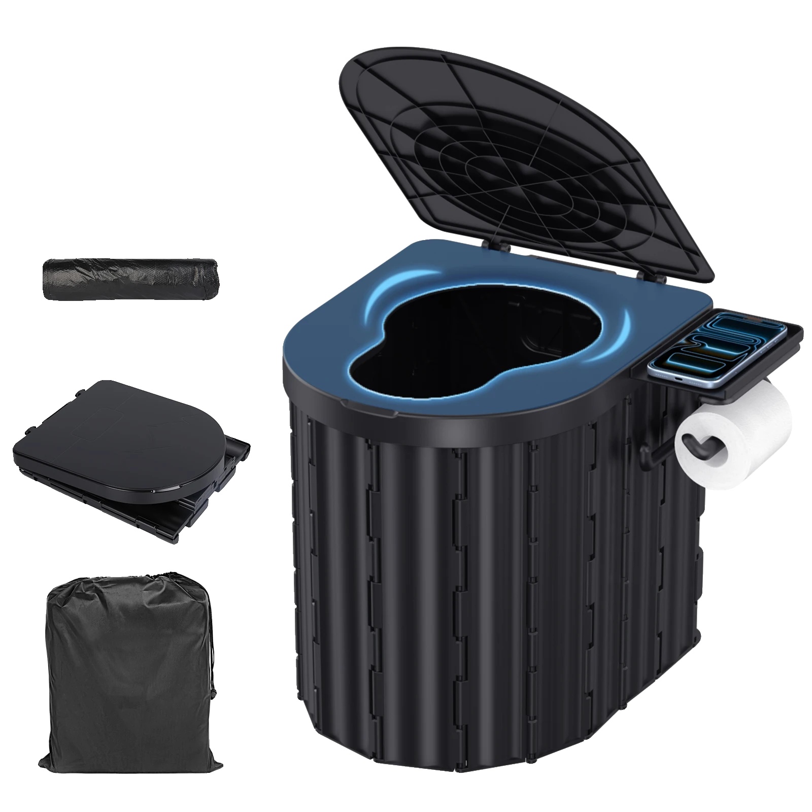 Tragbare Toilette, Kompakt Und Faltbar, Hohe Tragfähigkeit, Schwarz