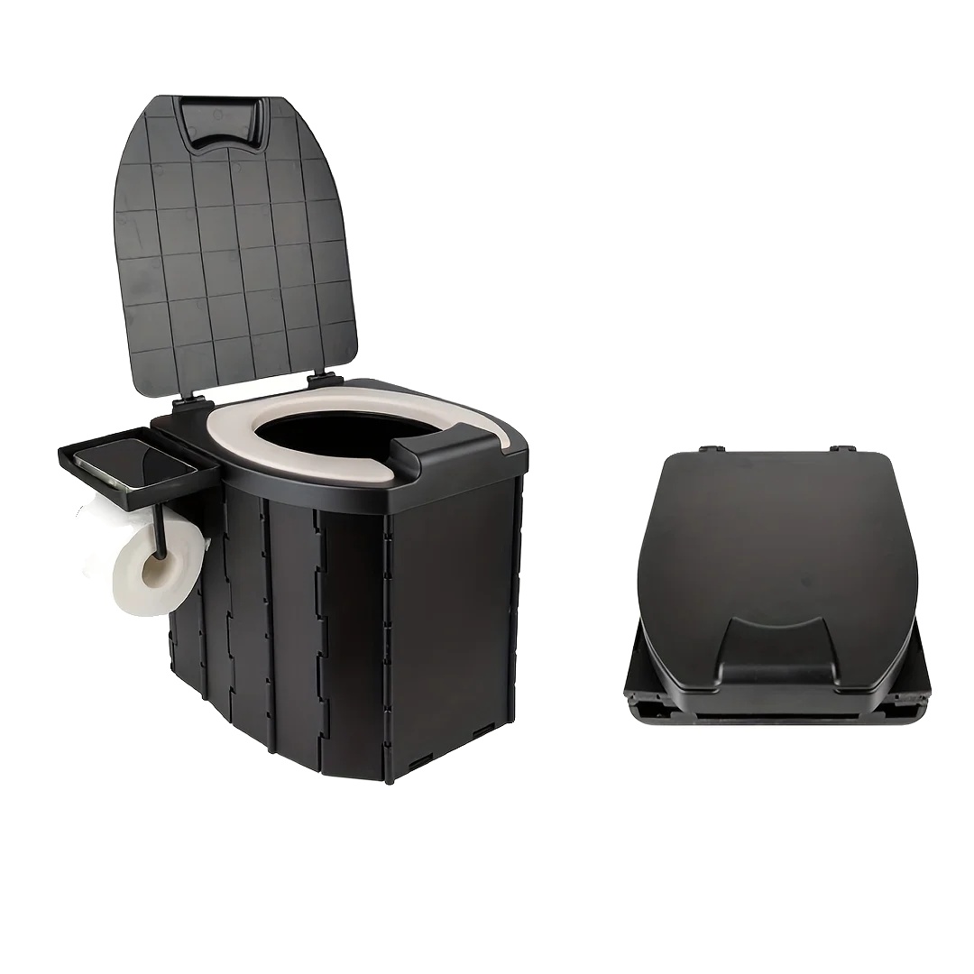 Tragbare Toilette, Kompaktes Klappdesign, Hohe Tragfähigkeit, Schwarz(upgrade)