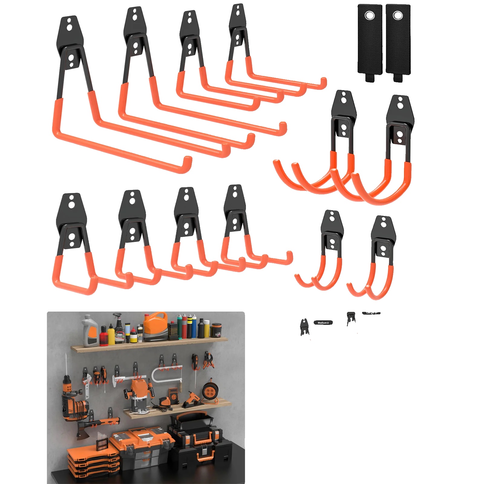 Schwere Garagenhaken, 40 Kg Tragfähigkeit, 12 Stück, 25 Cm X 19 Cm X 9,5 Cm, Geeignet Für Verschiedene Wandtypen, Eisen Mit Pvc-beschichtung