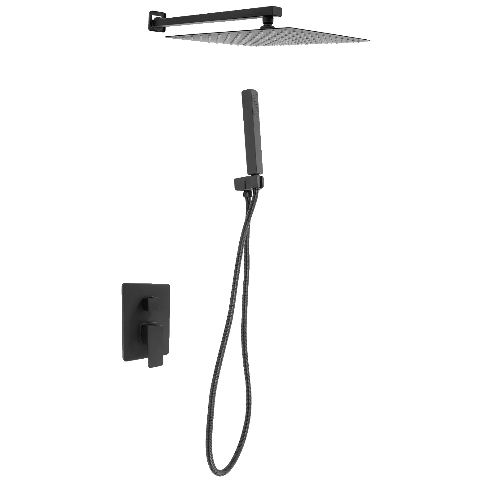 Duscharmatur Set, Wandmontage, Moderner Stil, Schwarz