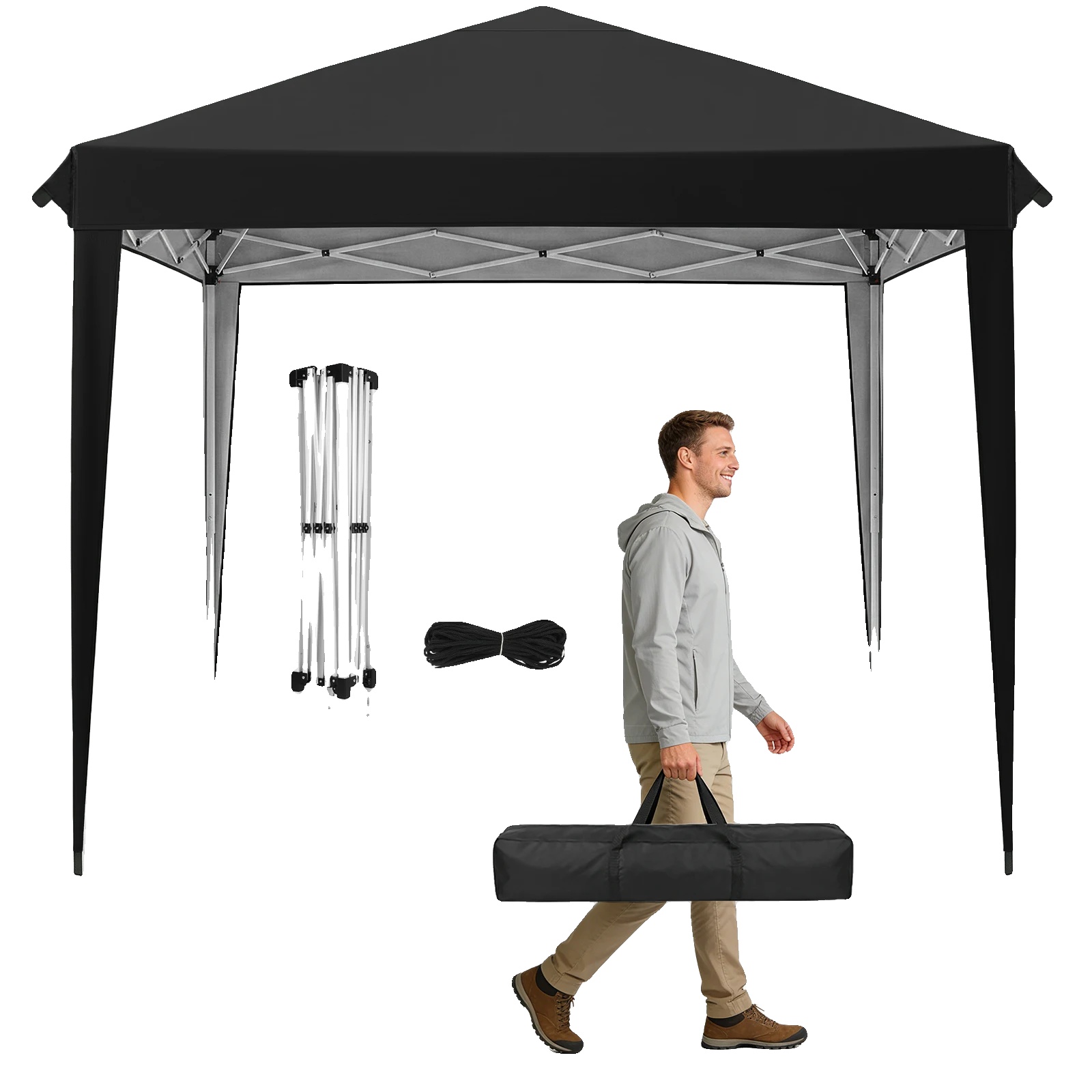 Outdoor Pavillon, Wasserdicht, Höhenverstellbar, 3x3m Schwarz(pfe)