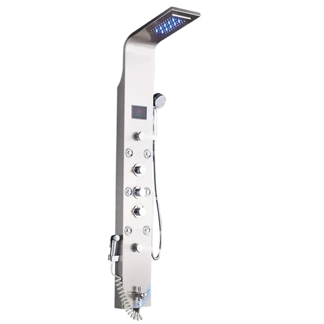 Led Duschpaneel, 6 Modi, Digitale Temperaturanzeige, Edelstahl, Gebürstetes Nickel 8009