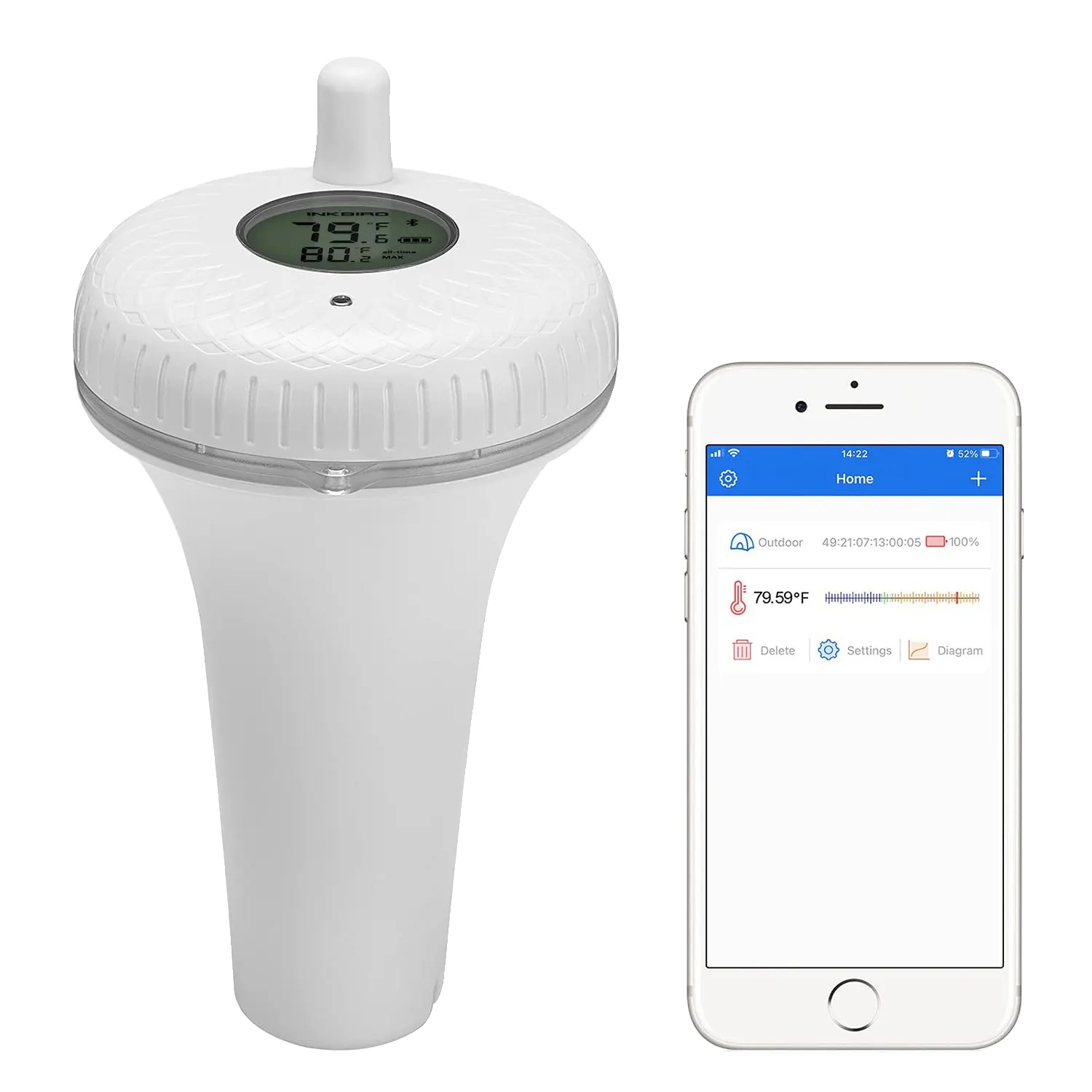 Kabelloses Poolthermometer, Bluetooth-verbindung, Genauer Temperaturbereich, Ibs-p02b(bluetooth)