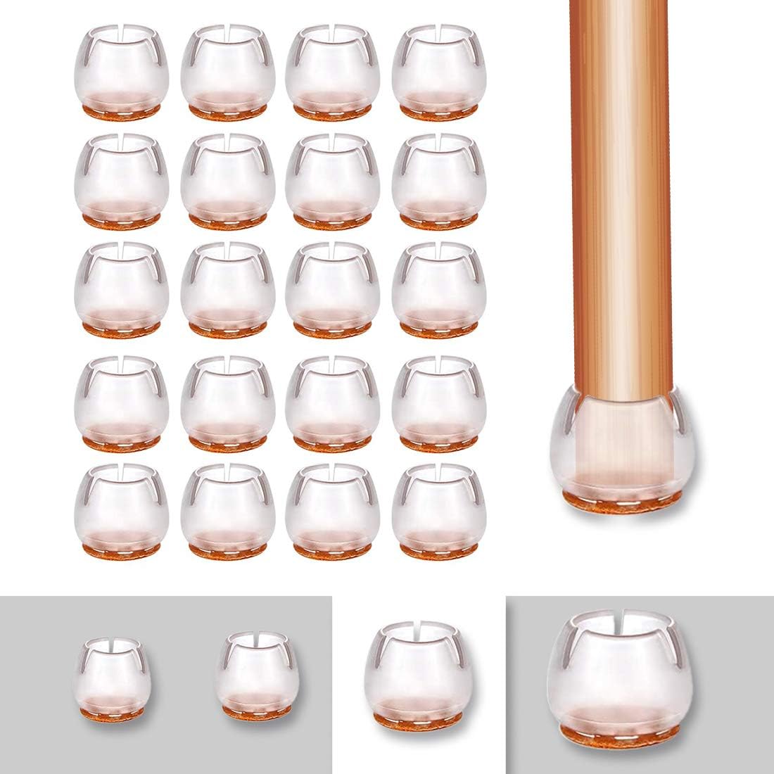 20 Stück Stuhlbeinschoner, Silikon-stuhlkappen, Stuhlbeinschoner Mit Filz, Silikon-stuhlkappen Für Runde Möbelbeine, Transparent, 25–29 Mm
