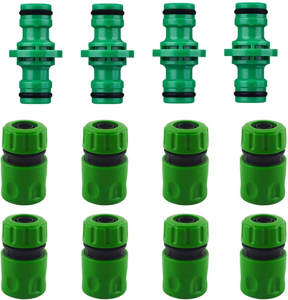 Set Mit 4 Doppel-außengewindesteckern Und 8 Schnellkupplungen Für 1/2"-gartenschlauchanschlüsse – Kunststoff