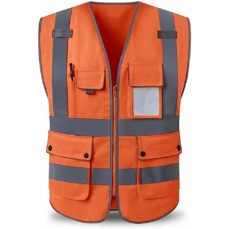 Sicherheitsweste Mit Hoher Sichtbarkeit, Taschen Und Reißverschluss, Atmungsaktiv, Leichte Konstruktion, Entspricht Den Ansi/isea-standards (orange, L)