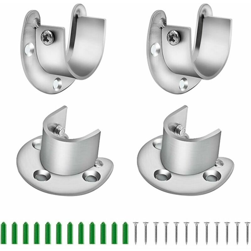 Set Mit 4 U-förmigen 28-mm-flanschhalterungen Mit Schrauben Und Dübel Für Kleiderbügel, Kleiderstangenhalterungen (silber)