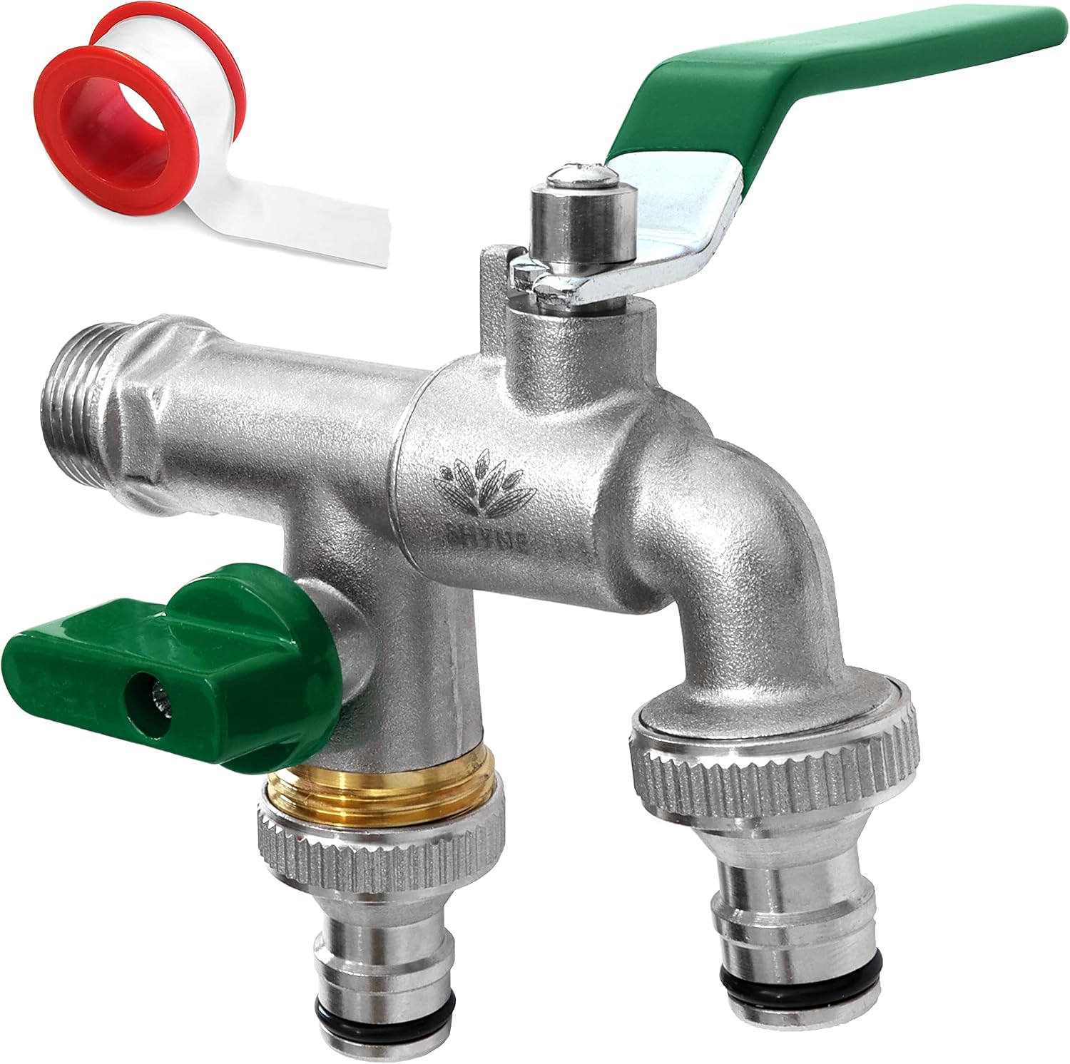 1/2" (15/21") Hochwertiger Doppelwasserhahn Aus Messing, Rost- Und Frostbeständig Für Garten, Waschmaschine, Regentonne