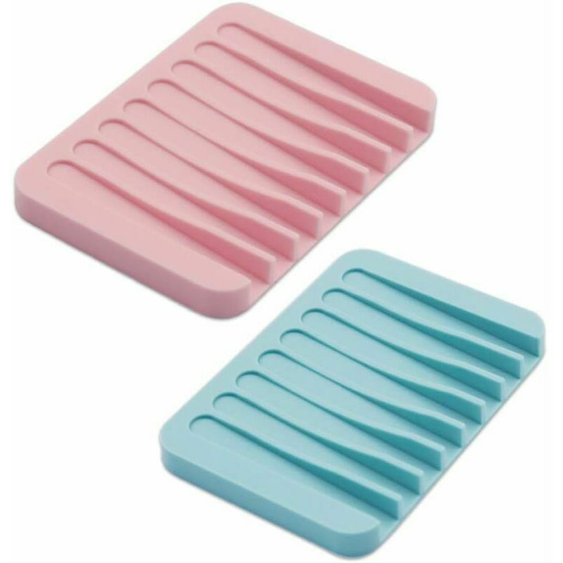 2er-set Selbstentleerende Seifenschalen. Flexible Silikon-seifenschale. Seifenschale. Seifenhalter. Duschablage. Badezimmer. Küche. Blau Und Rosa