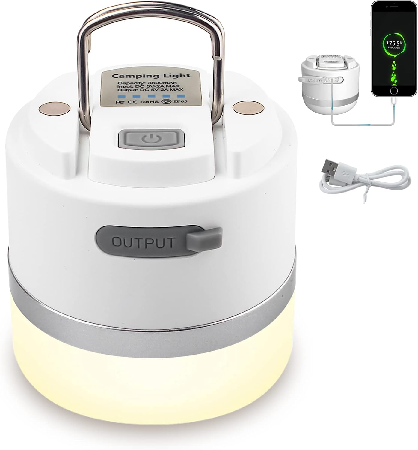 Campinglampe, Led-campinglaterne, Usb-wiederaufladbare Zeltleuchte, Ip65 Wasserdicht, Mit Haken, Dimmbare Magnetische Campinglampe Für Wanderungen, Notfälle [energieklasse A+]
