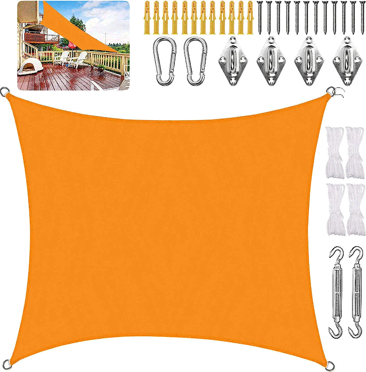 Sonnensegel, Rechteckig, Wasserdicht, Uv-beständig, Atmungsaktives Schattierungsgewebe, Inklusive Montageset, Für Terrasse Und Garten - Gelb 3 X 6 M (10 X 20 Fuß)