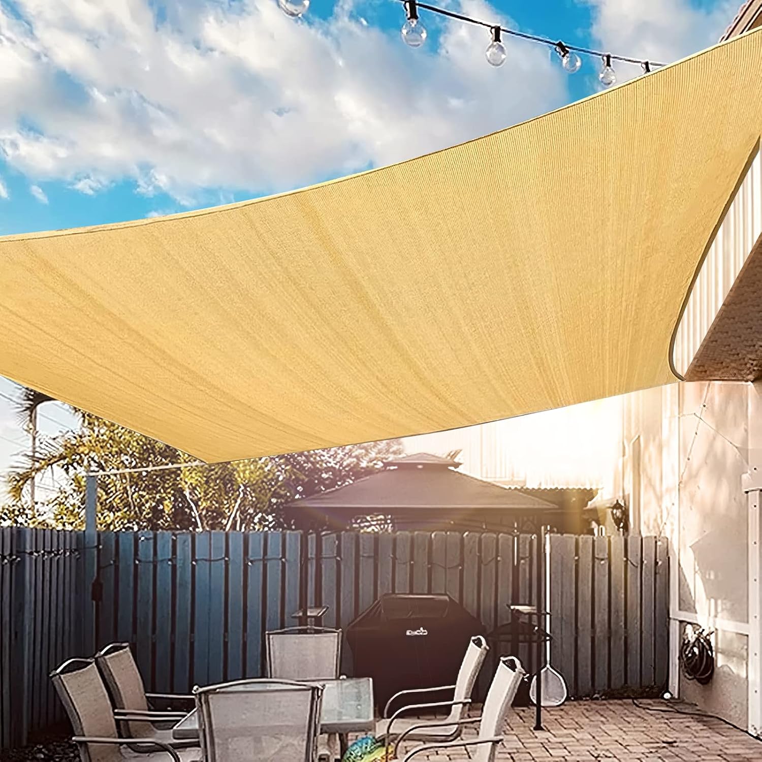 Rechteckiges Sonnensegel 4x4 M, Für Garten, Balkon, Terrasse, Outdoor-aktivitäten - Sandfarbe