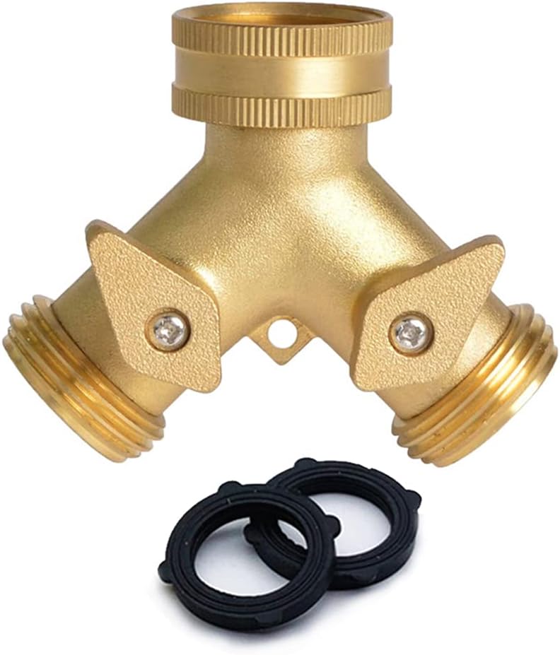Messing-2-wege-wasserhahnadapter Für Gartenschläuche, 2-wege-y-verteiler Für Außenwasserhähne – 3/4-zoll-y-form Für Die Gartenbewässerung Mit Absperrventil