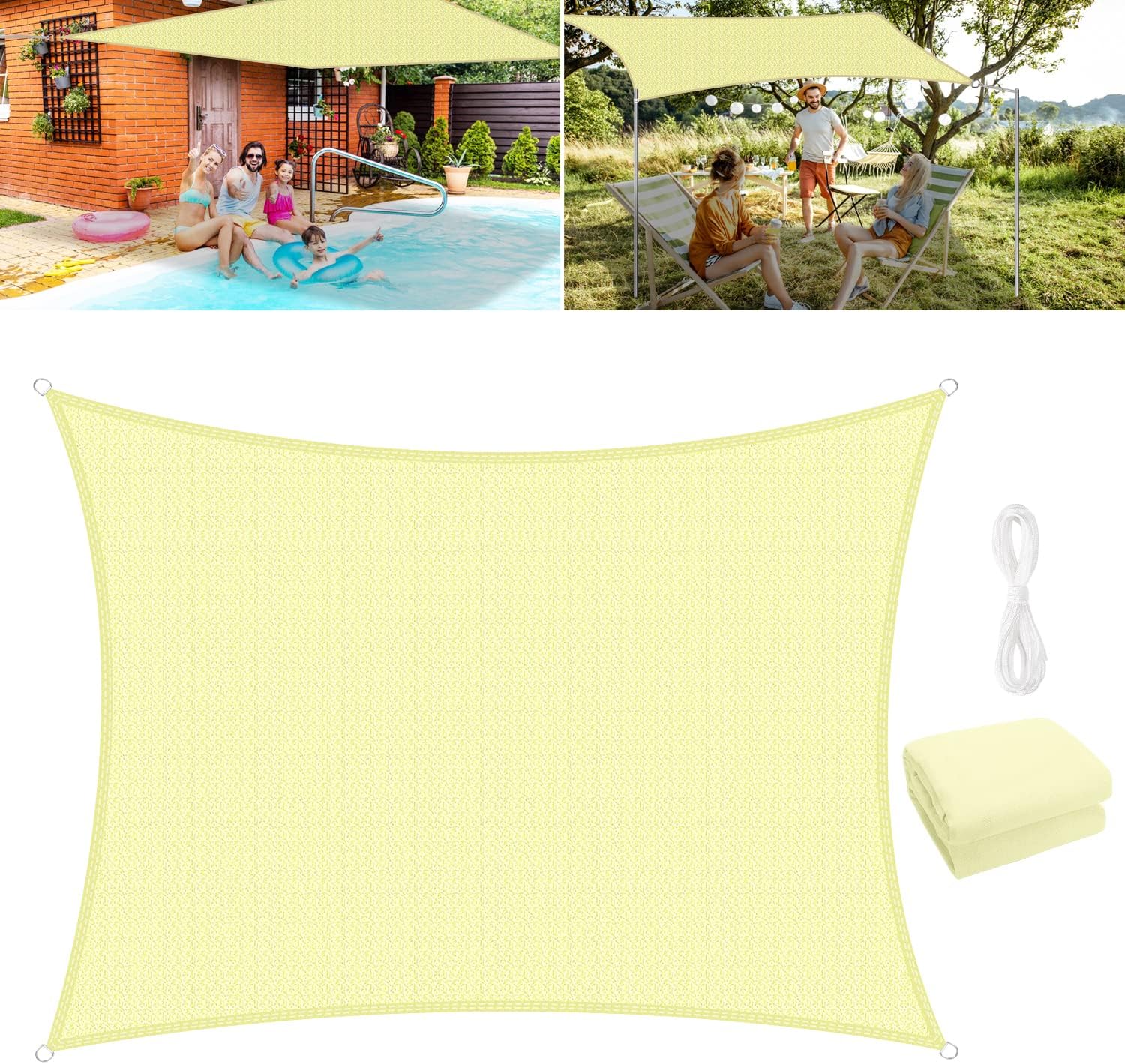 Sonnensegel, Gartensonnensegel, Terrassensonnensegel, Sonnenschutzsegel, 90 % Uv-beständig, Atmungsaktiv, 185 G/m² Hochdichtes Hdpe, Für Terrasse/garten (2 X 3 M)