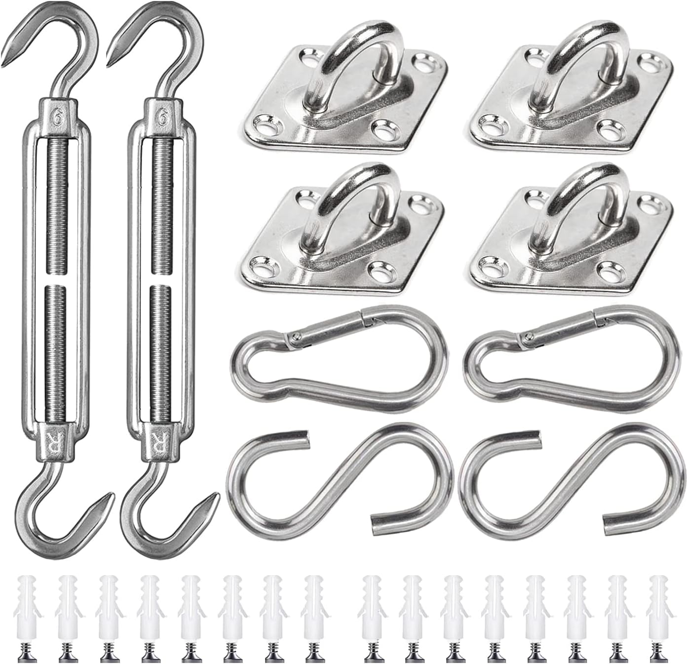42-teiliges Befestigungsset Aus Edelstahl Für Rechteckige Und Dreieckige Sonnensegel, 15–22 Cm