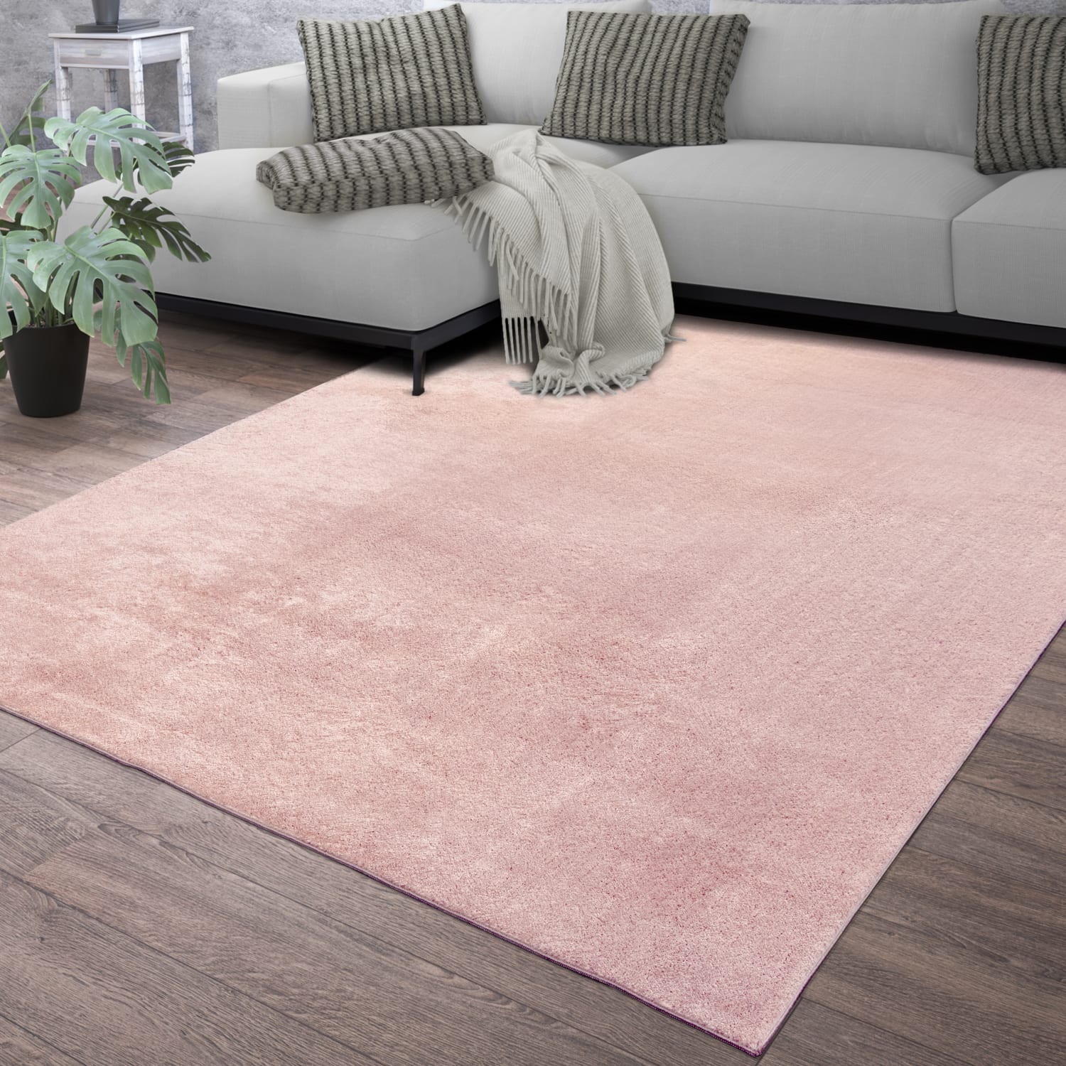 Wohnzimmer Kurzflor Einfarbig Modernes Design Waschbar 100 Cm X 200 Cm X 14 Mm Rosa Rechteckig