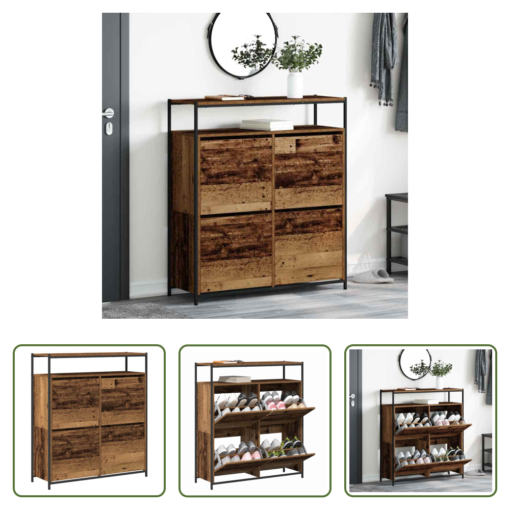 Vidaxl Schuhschrank Mit Regalen - Schuhschrank Mit Regal Altholz 100 X 34 X 112 Cm Holzwerkstoff