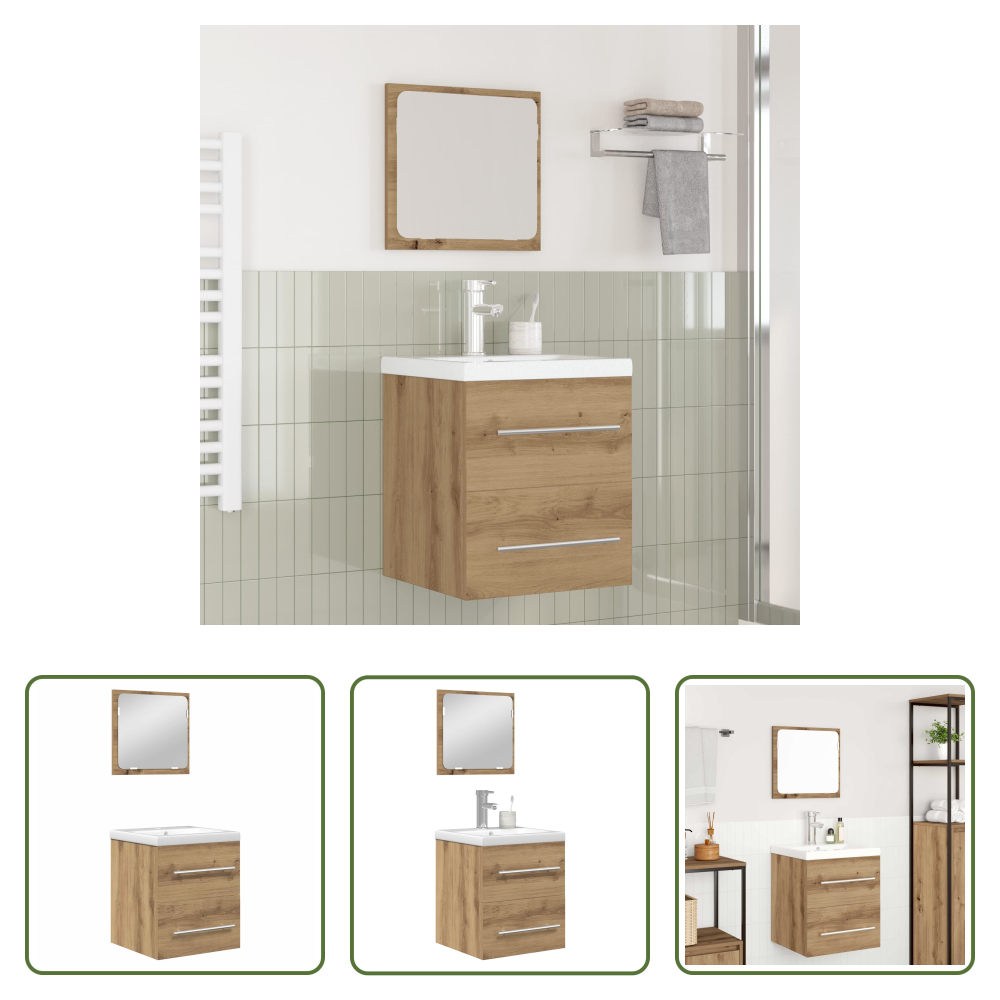 Vidaxl Flachspiegel - Badezimmermöbel-set 2 Pcs Artisan-eiche Holzwerkstoff