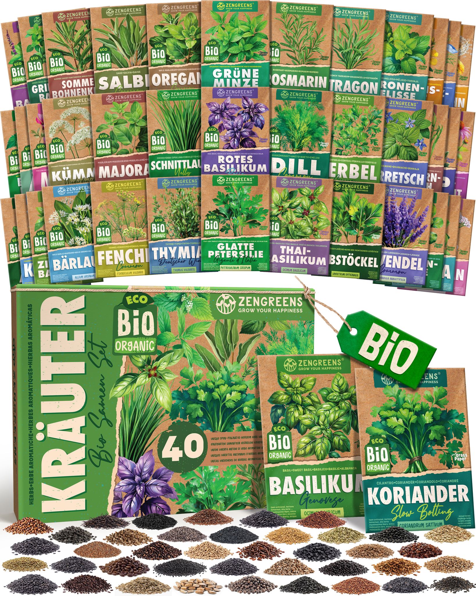 Bio Kräutersamen Set 40 Sorten Samenfestes Saatgut Zengreens