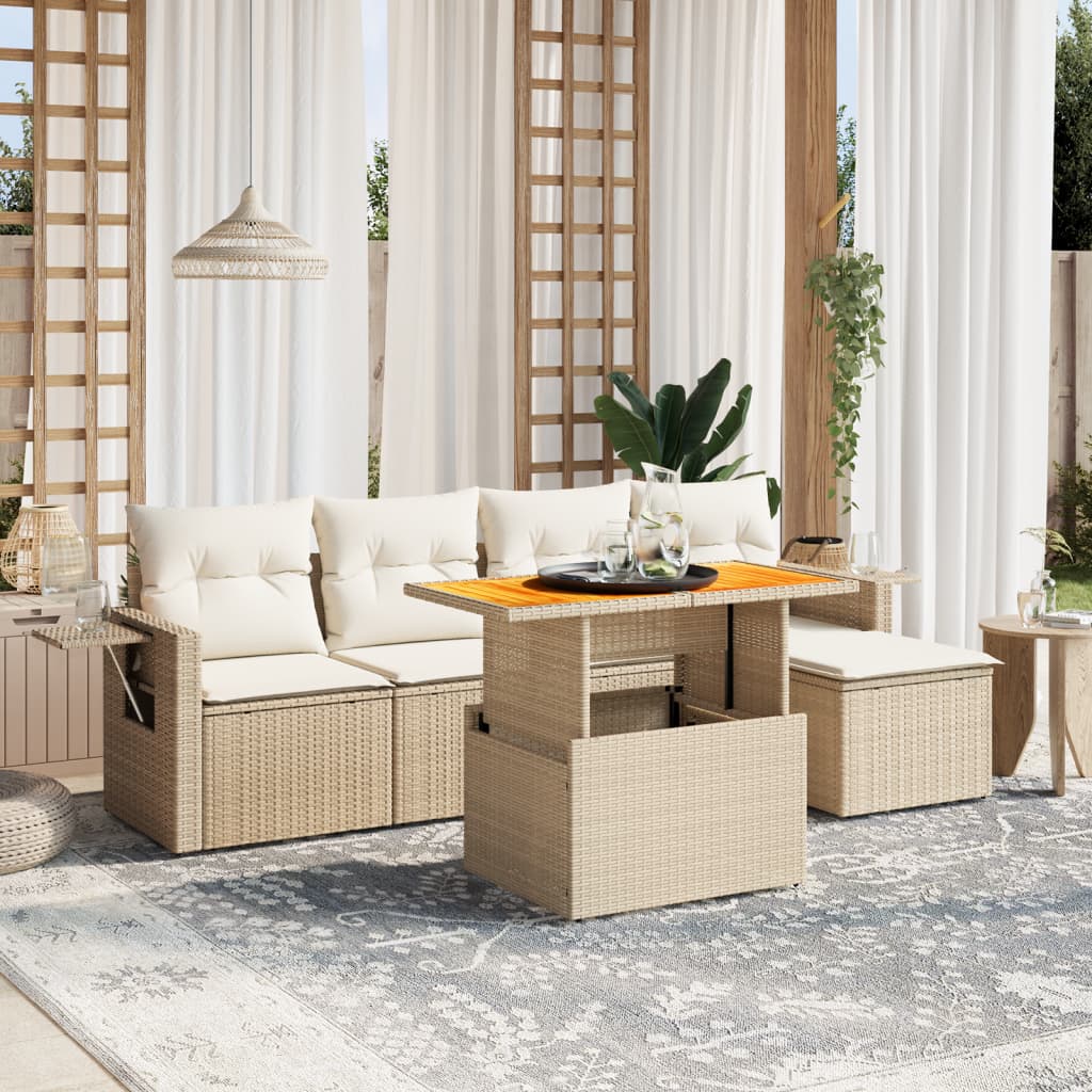 Teenpull – 6-tlg. Garten-sofagarnitur Mit Kissen Beige Poly Rattan