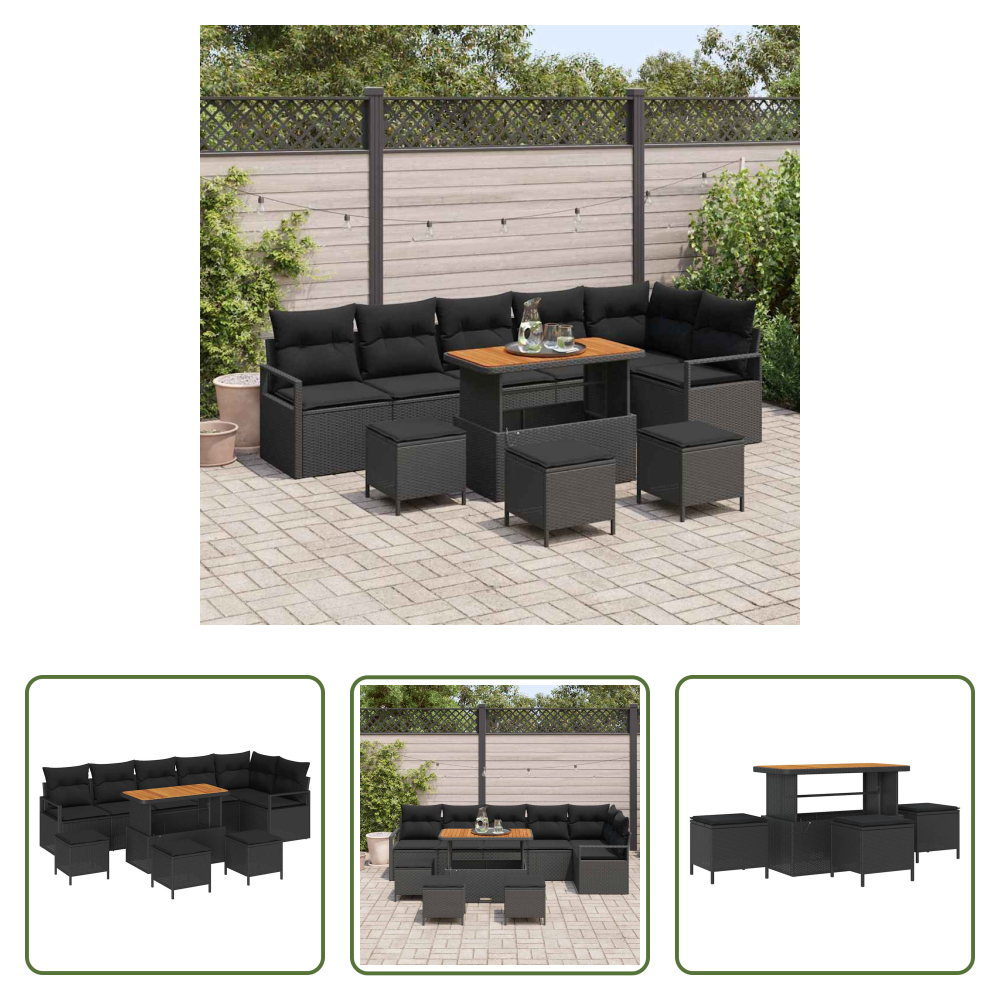 Gartensofa Set - Garten-sofa-set Mit Kissen Mit Speicher 10 Pcs Schwarz