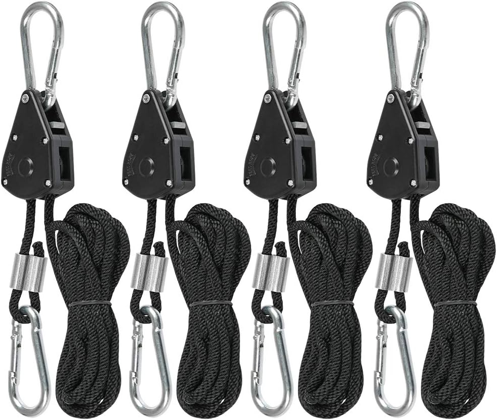 Srdx-183 Set Mit 4 Robusten Ratschenschlüsseln Mit Haken, 2 M Verstellbarem Seil Für Pflanzenleuchten, 68 Kg Tragkraft, Verstellbarem Ratschenseil, Aufhängeseil, Schwarz