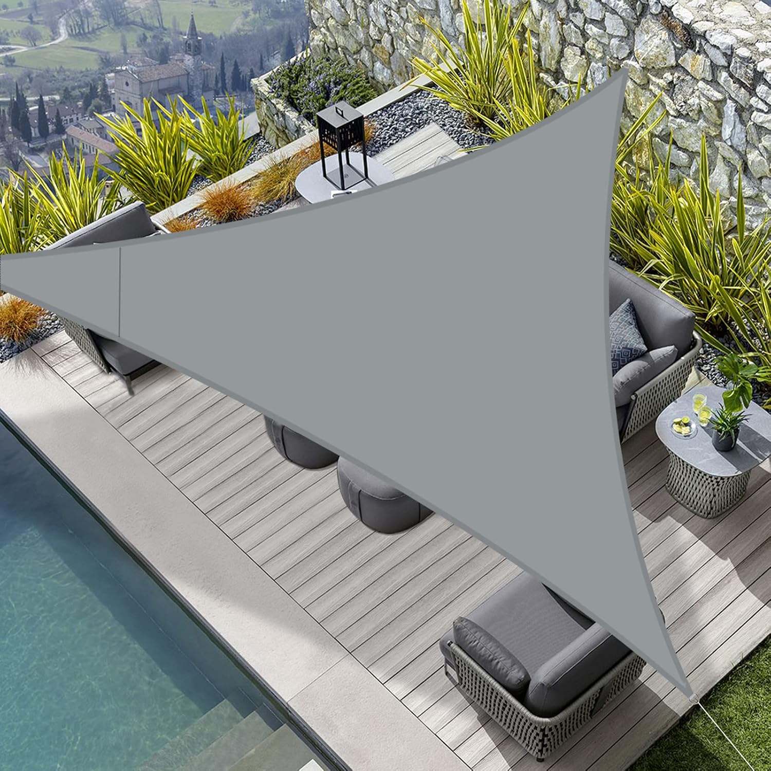 Wasserdichtes Dreieckiges Sonnensegel 3x3x3m Aus Pes-schattengewebe Mit Uv-schutz Für Garten, Terrasse Und Balkon, Grau