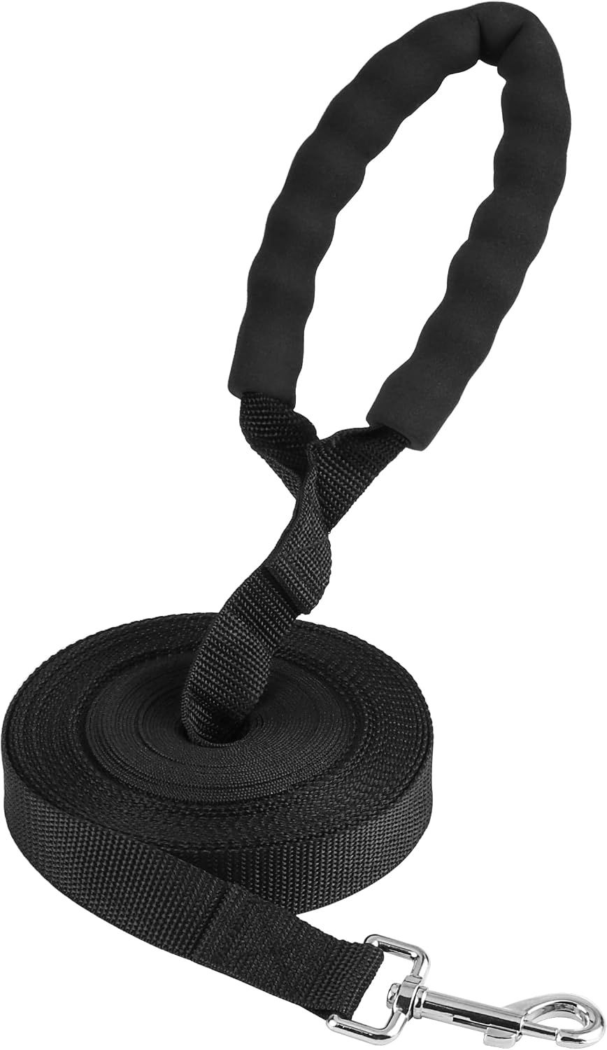 10 M Lange Schwarze Hundeleine, Hundetrainingsleine, Nylon-hundeleine Mit Komfortablem, Gepolstertem Griff Für Kleine Bis Große Hunde