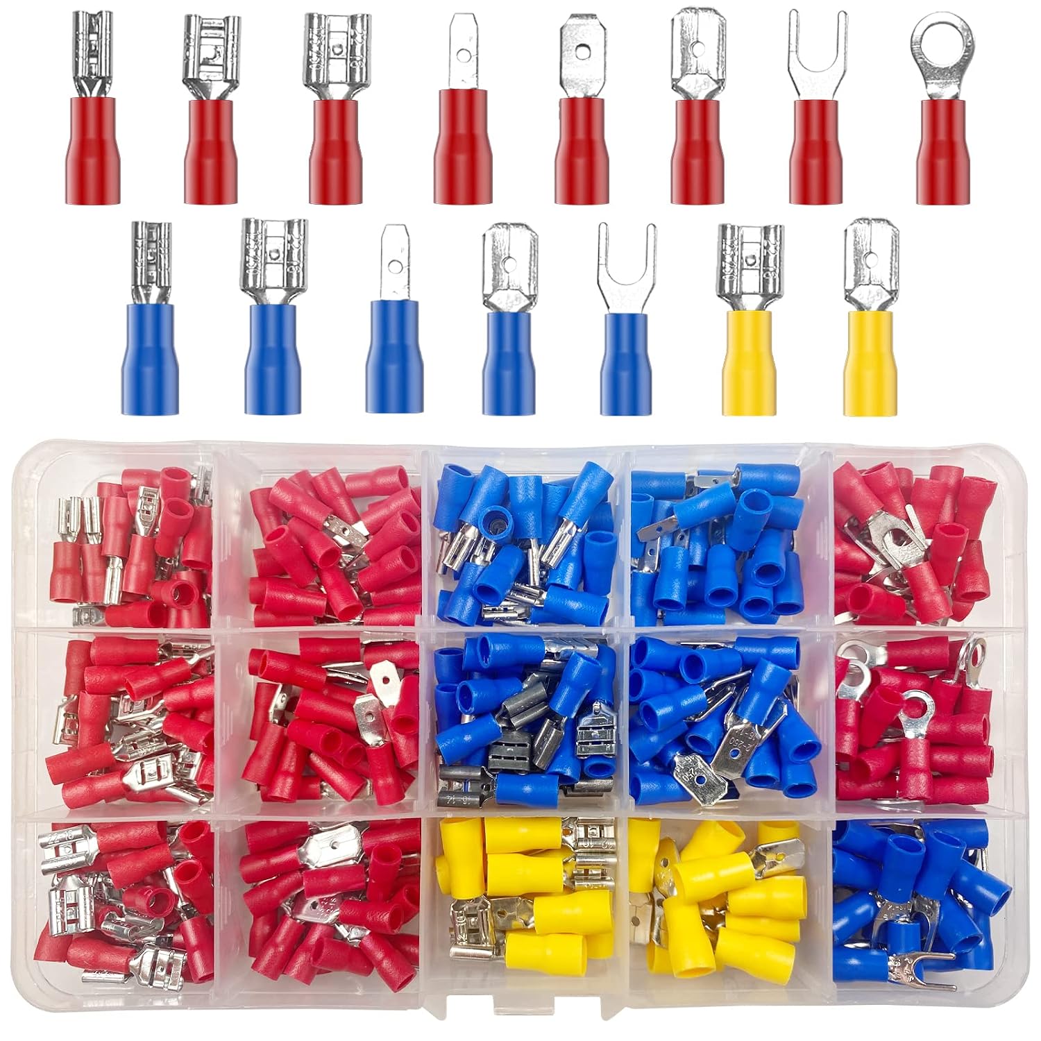 280 Stück, 15 Verschiedene Arten Von Crimp-elektroklemmen, Crimpverbinder Mit Isolierhülsen, Flachring-gabelklemmen Und Sets Mit Sortimentskoffer Für Elektriker