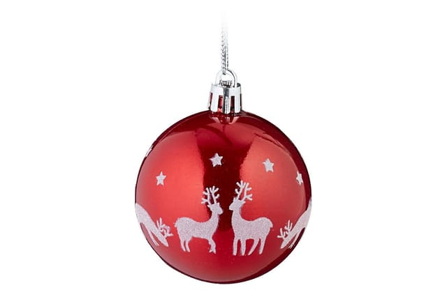 Relaxdays - Weihnachtskugeln 50er Set, Kunststoff, Tannenbaumkugeln Rentier-motive, Ø 6 Cm, Weihnachtsbaumkugeln, Rot/weiß