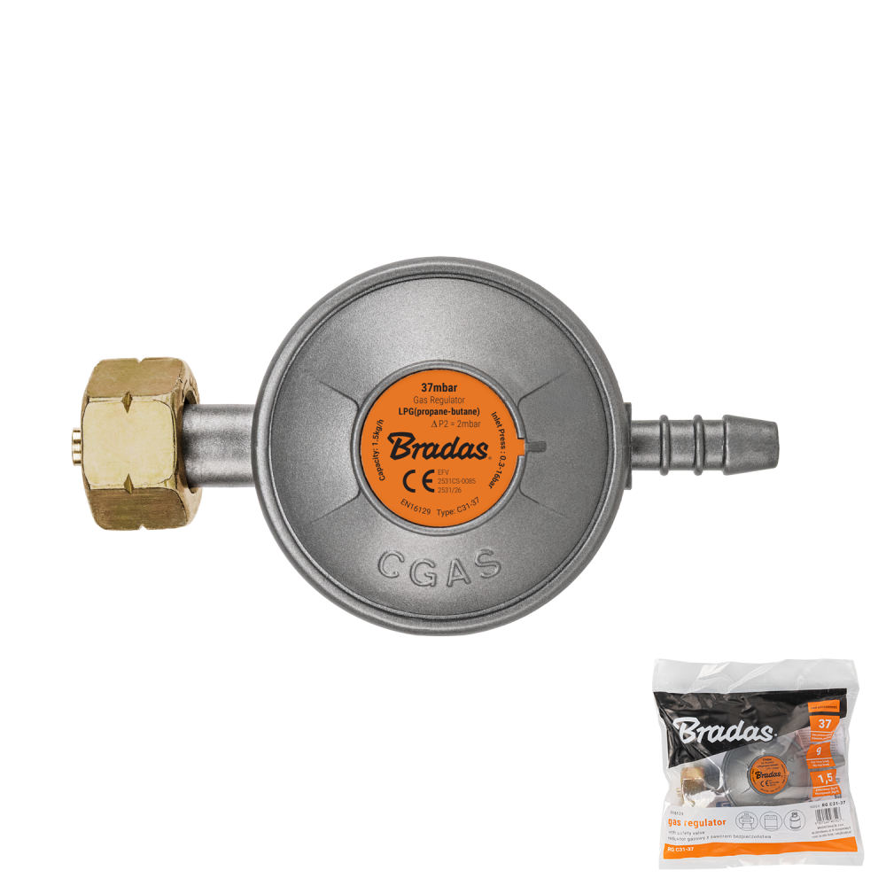 Reduzierstück Für Bradas-gasflasche 11 Kg 37 Mbar Mit Sicherheitsventil