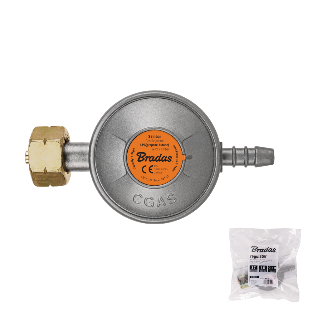 Bradas Gasreduzierer 37 Mbar 1,5 Kg/h Mit Efv-sicherheitsventil