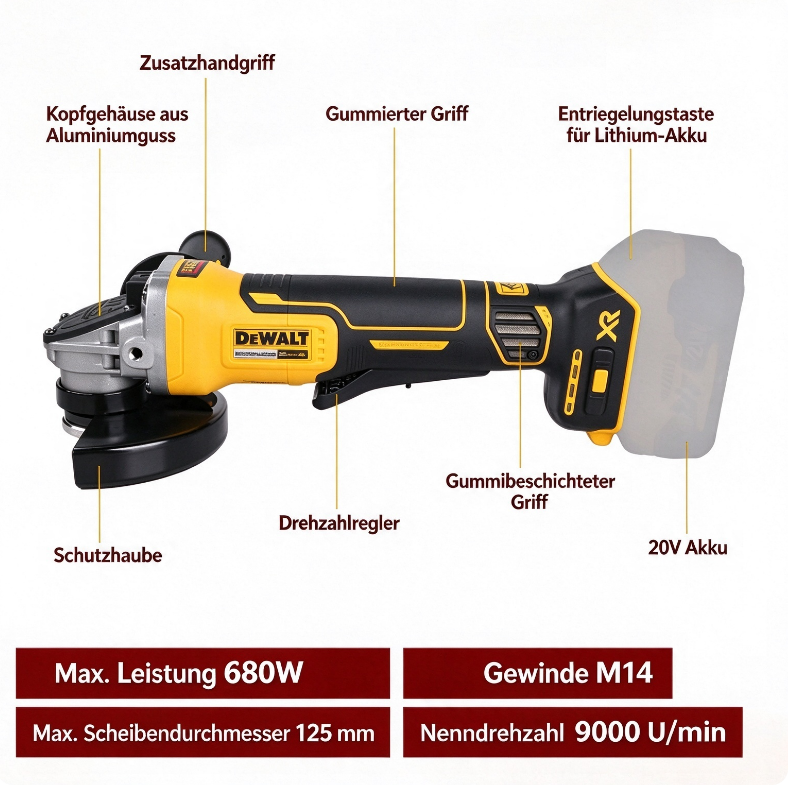 Dewalt Dcg405 Akku-winkelschleifer 18v Xr Set Mit Akku & Ladegerät Für Metallbearbeitung