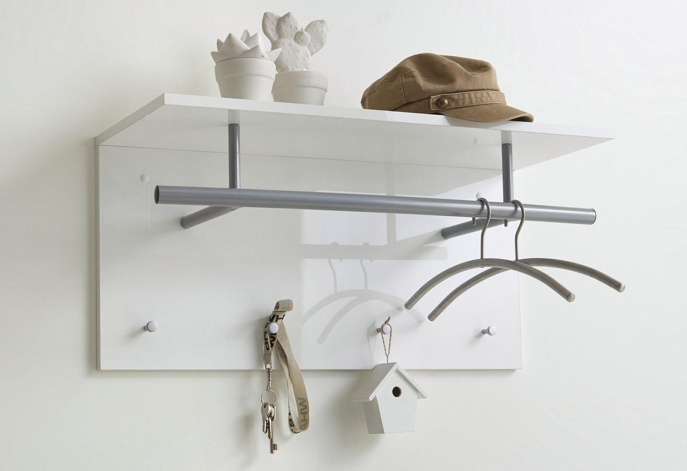 Prolenta Premium Wandgarderobe 72x29,3x34,5 Cm Hochglanz-weiß