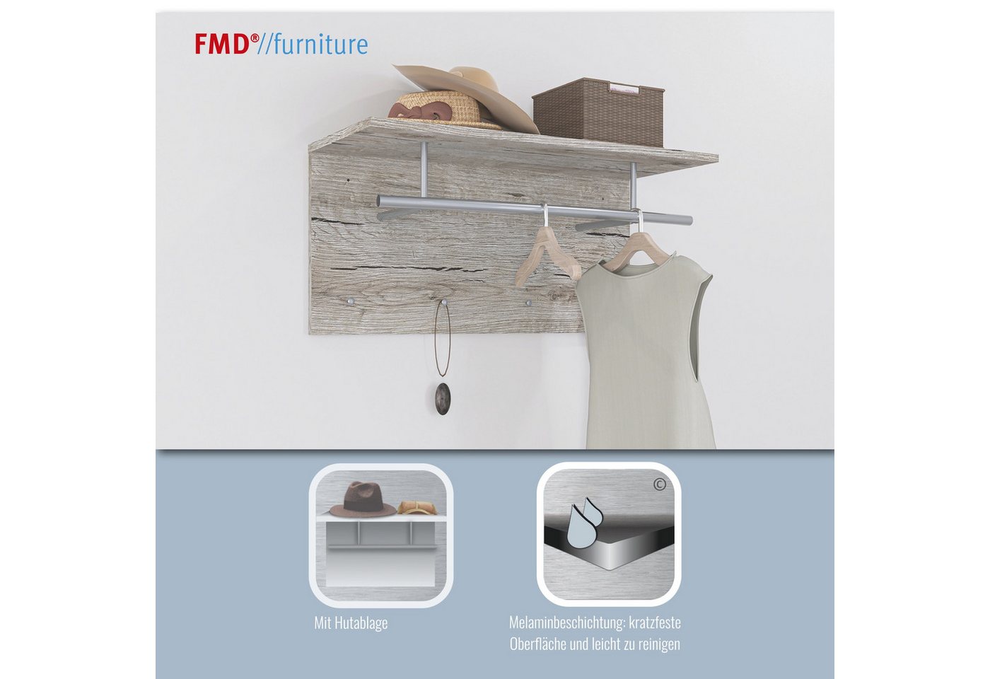 Prolenta Premium Wandgarderobe 72x29,3x34,5 Cm Hochglanz-weiß Bild 3
