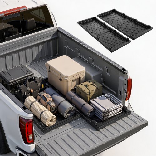 VEVOR 2 Stk. Ausziehbare Ladeflächenauszüge für Pickups 1422 x 533 mm HDPE, 226,8 kg Tragkraft, für Mid-Size-Pick-ups mit Ladeflächen bis 1,52 m Länge, mit 2 Nylongurten, Haken & 4 Befestigungslöchern