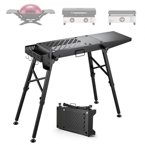 VEVOR Grilltisch Klappbar 1040 x 295 mm Campinggrillständer Kohlenstahl Geeignet für 17 & 22 Zoll Tischgrillplatten, Höhenverstellbar, bis 158 kg Belastbar, mit Haken & Seitlichem Aufbewahrungskorb
