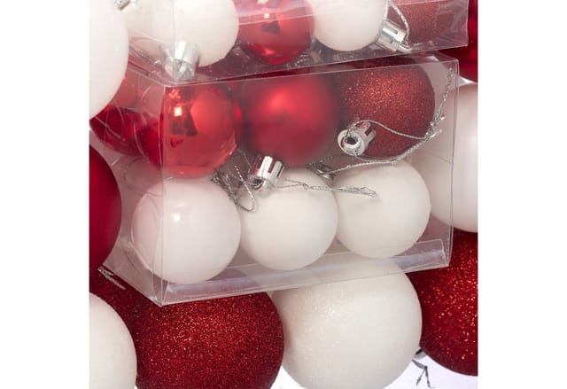 Relaxdays - Weihnachtskugeln 50er Set, Weihnachtsdeko, Matt, Glänzend, Glitzernd, Christbaumkugel ∅ 3, 4 & 6 Cm, Weiß/rot
