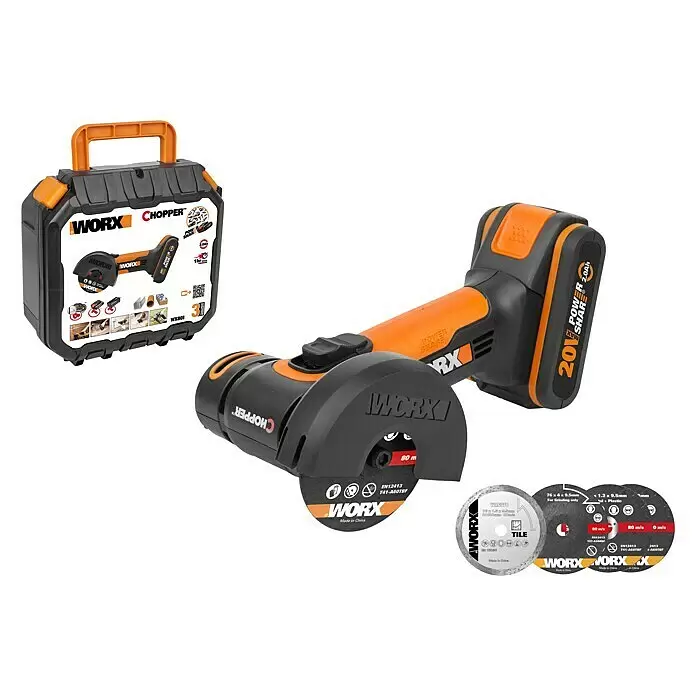 Worx PowerShare 20V Akku-Trennschleifer WX801 (1 Akku, 2 Ah, Durchmesser Scheibe: 76 mm)