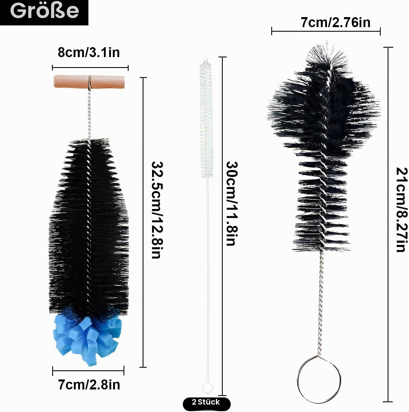 4 Stück Flaschenbürsten Set,32,5 Cm Bürste+21 Cm Bürste+30 Cm Strohhalm Reinigun Bild 3