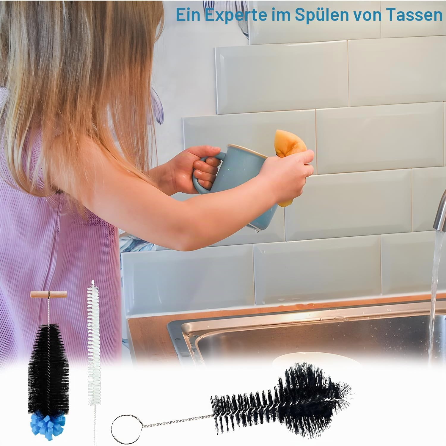4 Stück Flaschenbürsten Set,32,5 Cm Bürste+21 Cm Bürste+30 Cm Strohhalm Reinigun Bild 6