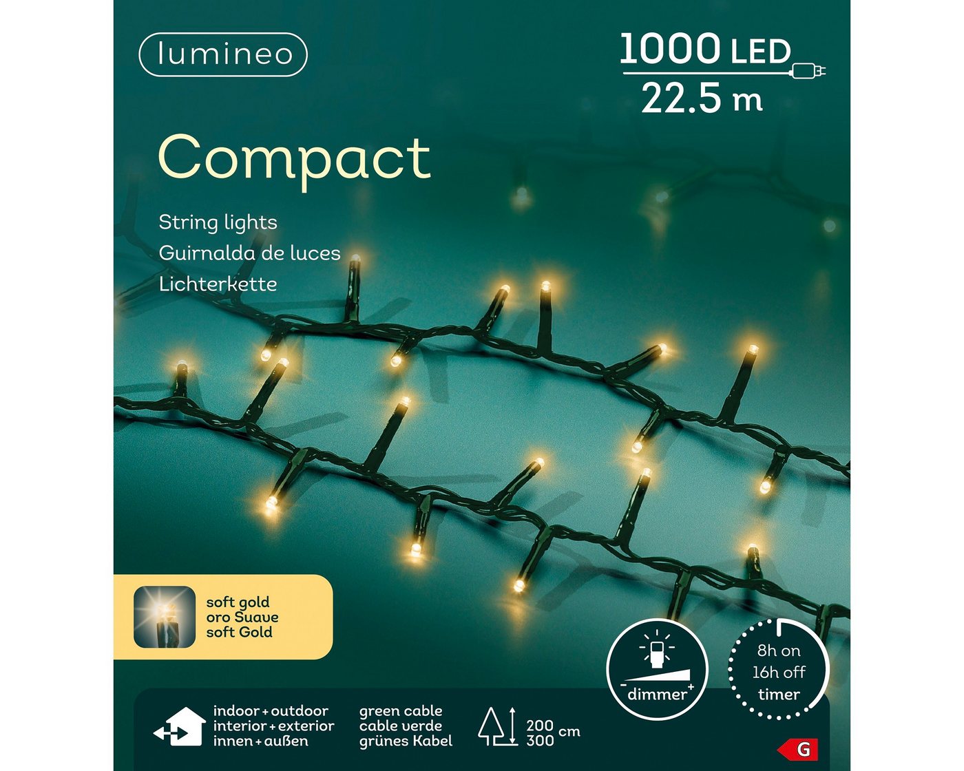 Lumineo LED-Lichterkette Compact Außen 1.000 LEDs 22,5 m Sanft Gold Bild 4