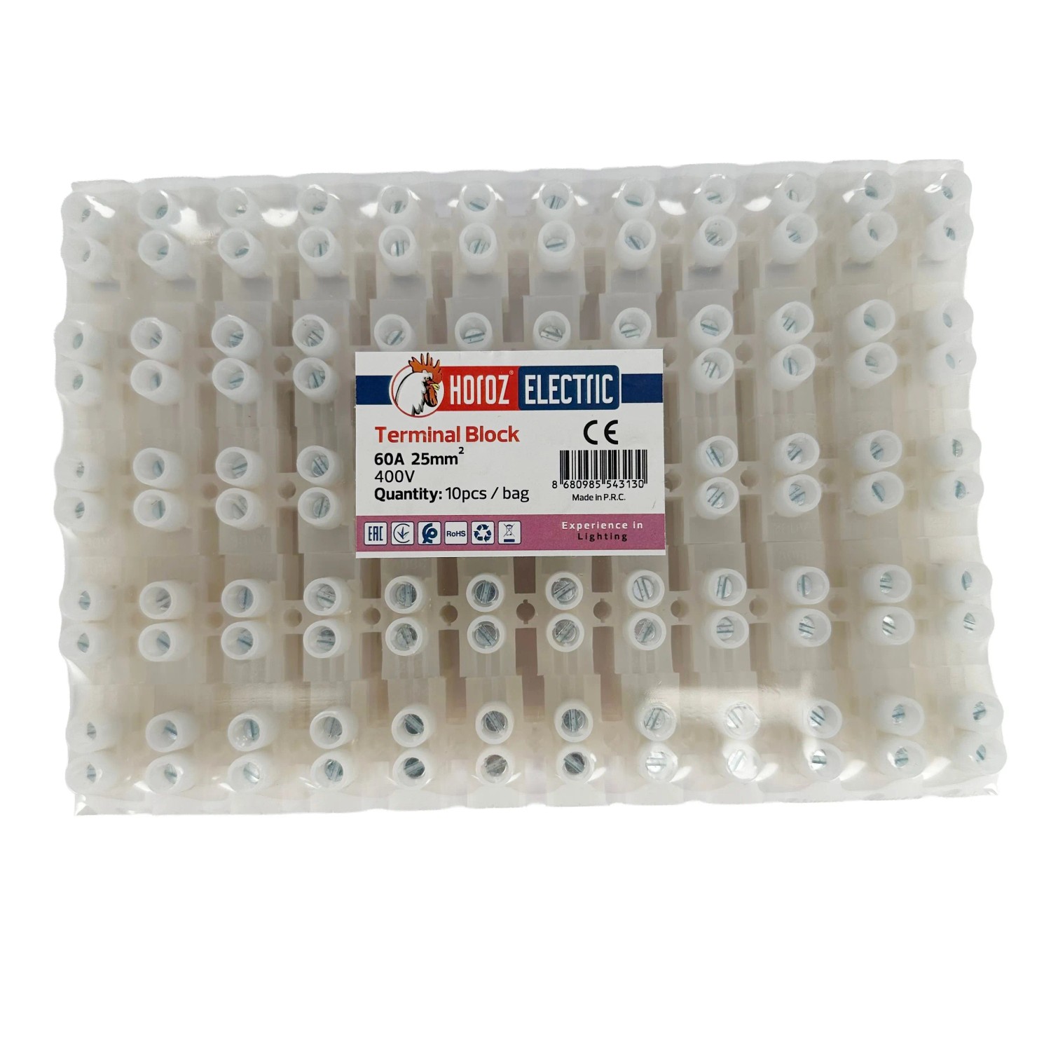 HOROZ Klemmenleiste 12-polig 25 mm² 60 A 400 V PVC Lüsterklemme Schraubklemme Messing 10 Stück
